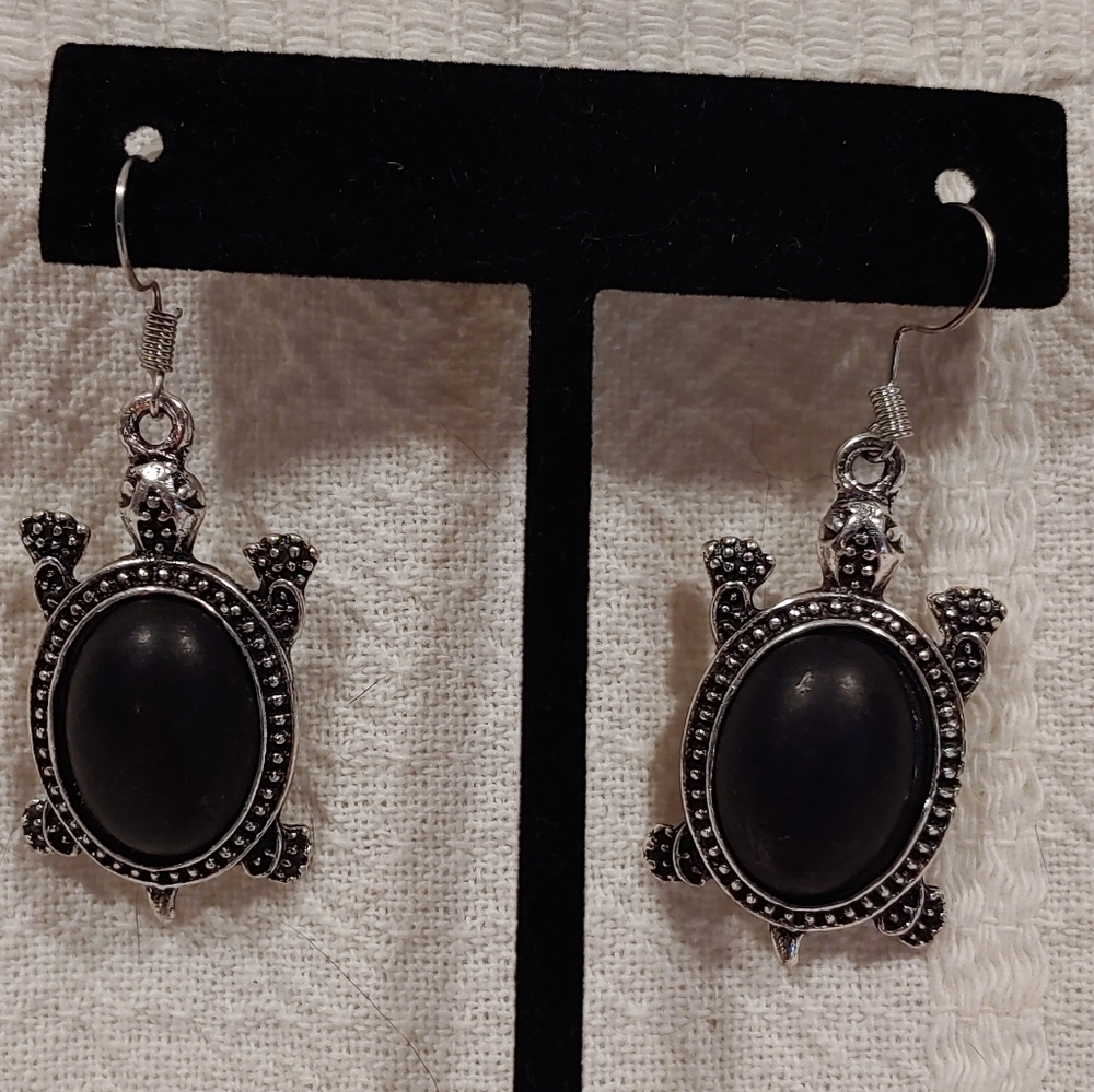 Antique Turtle Semi Precious Stone Earrings